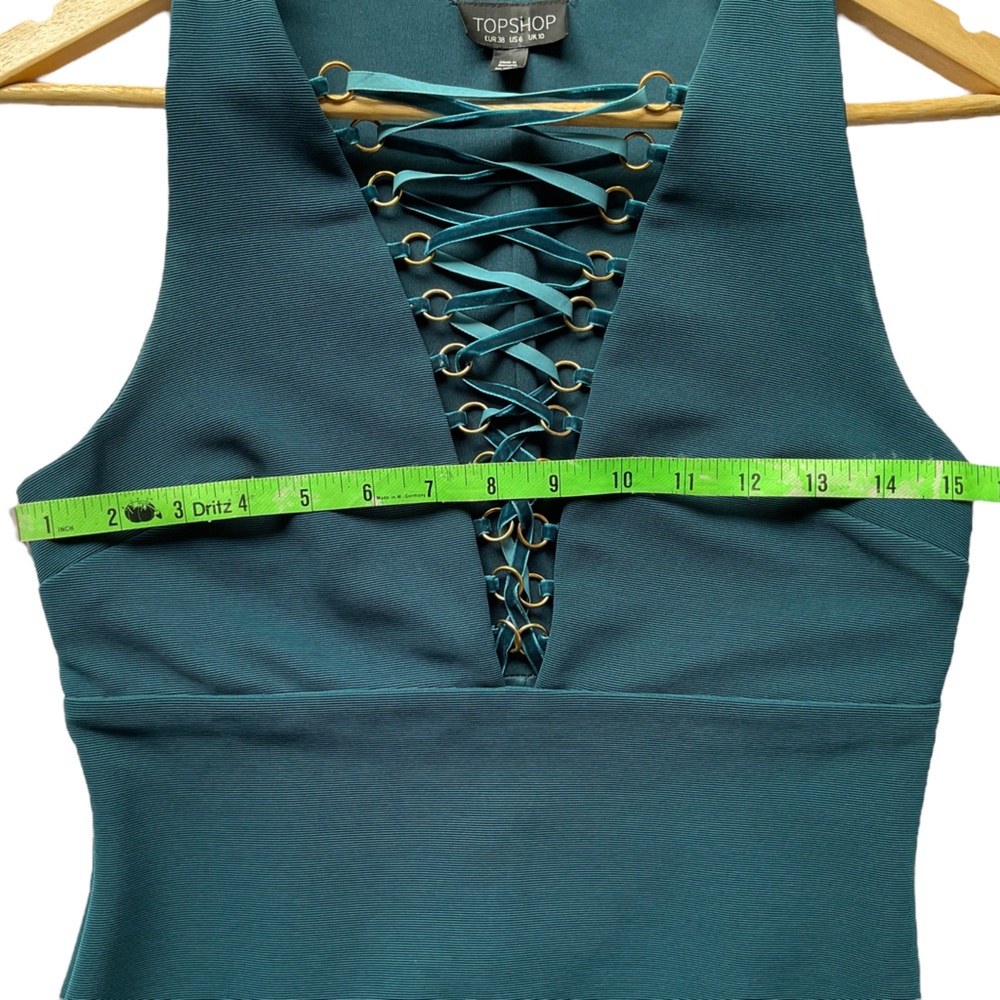TopShop Old Money Blue BodyCon Dress W/ Deep V (6) - Picture 3 of 11